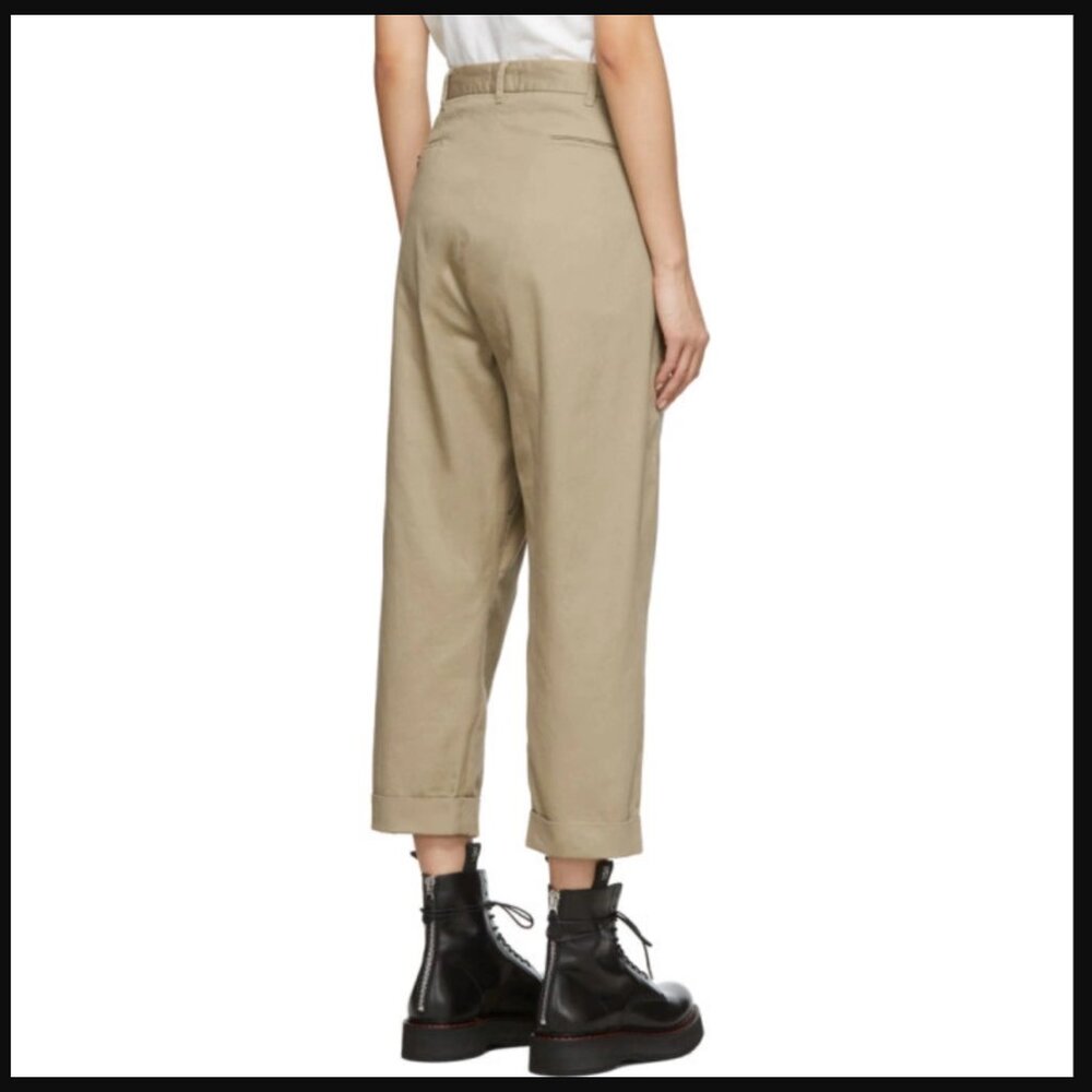 R13 Cropped Triple-pleat Crossover Trousers In Beige - Picture 3 of 16